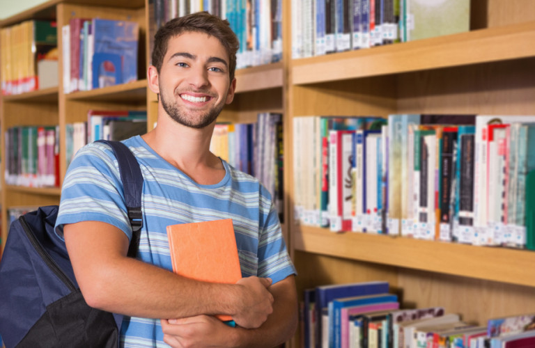 First year university student in the libary